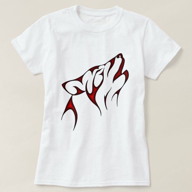 Camiseta Cabeça de Lobo Tribal Vermelho (Frente do Design)