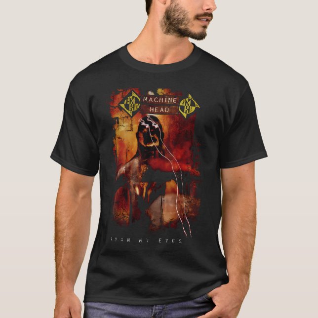 Camiseta Cabeça de Máquina Queimar Meus Olhos (Frente)