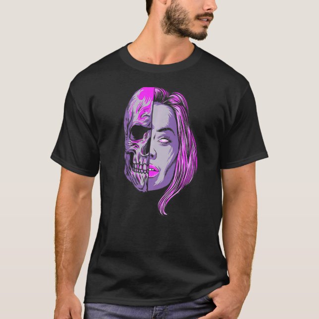 Camiseta Cabeça de Osso do Gótico Estético de Meio Morto do (Frente)