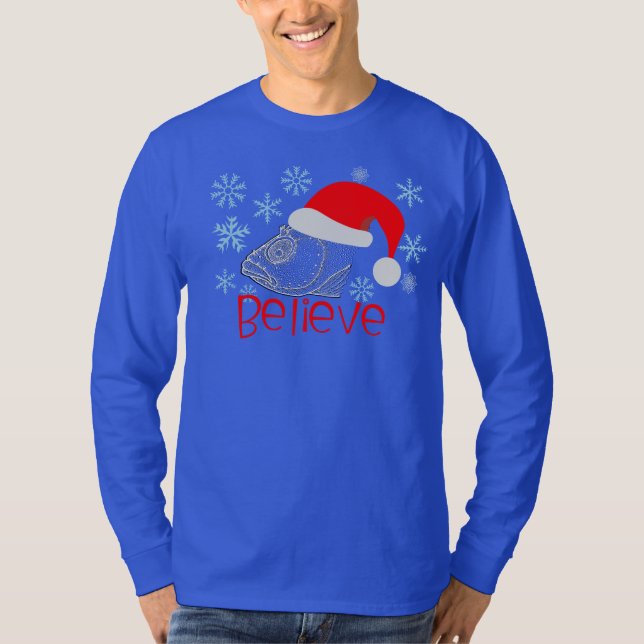 Camiseta Cabeça de Peixe de Natal com Papai Noel (Frente)