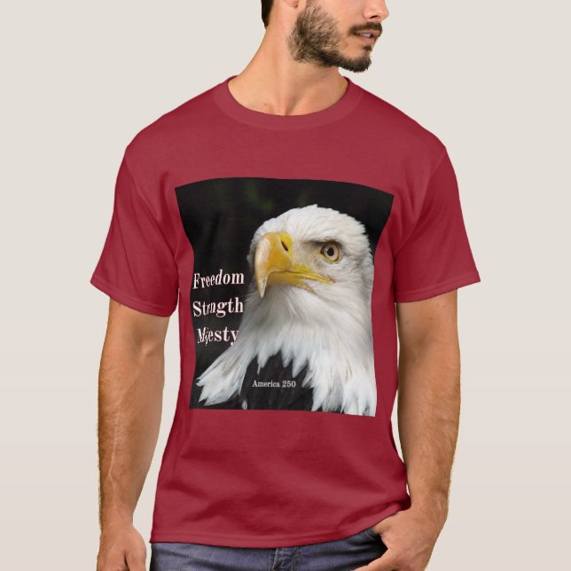 Camiseta Cabeça de perfil de águia careca sobre fundo preto (Frente)
