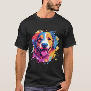 Camiseta cabeça de Poodle colorida, cabeça de Pug em aquare