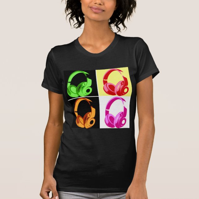 Camiseta Cabeça de Pop de Arte com Fone de Ouvido de Quatro (Frente)