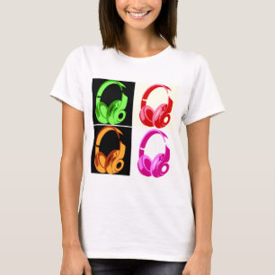Camiseta Cabeça de Pop de Arte com Fone de Ouvido de Quatro