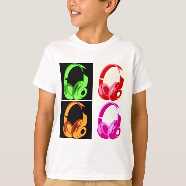 Camiseta Cabeça de Pop de Arte com Fone de Ouvido de Quatro (Frente)