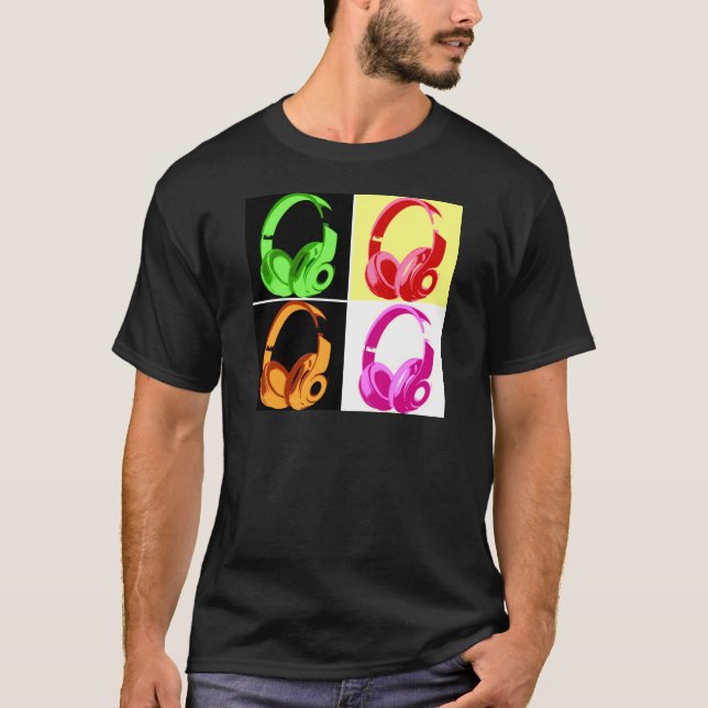 Camiseta Cabeça de Pop de Arte com Fone de Ouvido de Quatro (Frente)
