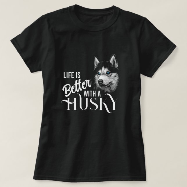 Camiseta Cabeça De Retrato Irmão Husky Com Olhos Azuis (Frente do Design)