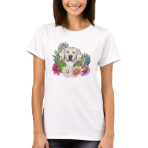 Cabeça de Retriever Dourado Creme com Flores Color