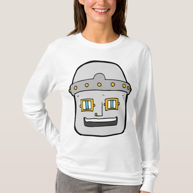 Camiseta Cabeça de Robô Prateado Amigável (Frente)