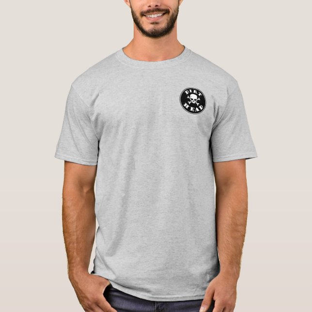 Camiseta Cabeça de saia, Texto preto com crânio (Frente)