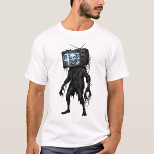 Camiseta Cabeça de Televisão Assustadora de TV Zumbi Design
