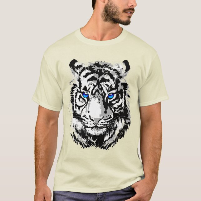 Camiseta Cabeça de Tigre Branco Siberiana - T-Shir Azul Tig (Frente)