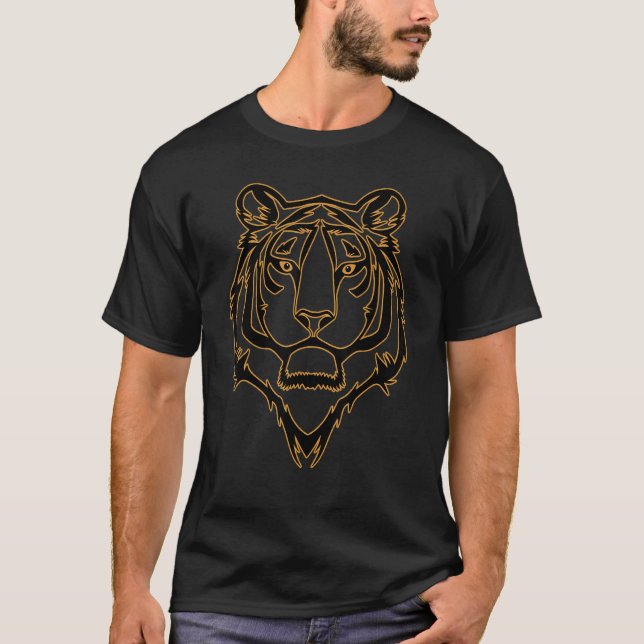 Camiseta Cabeça De Tigre Cabeça Grande Gatos Impressão Pred (Frente)