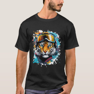 Camiseta Cabeça de Tigre com Óculos de Esqui Esquiando Snow