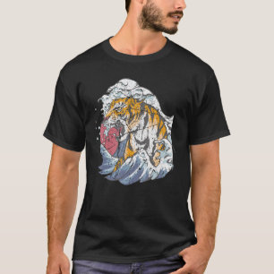 Camiseta Cabeça de Tigre Face Japão Onda Tatuagem Distresse