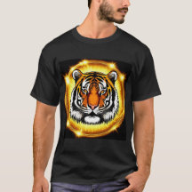 Cabeça de Tigre Majestoso Com Luzes Douradas Brilh