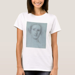 Camiseta Cabeça de uma menina (giz preto e branco no azul