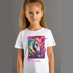 Camiseta Cabeça de Unicórnio Arco-íris Brilhante