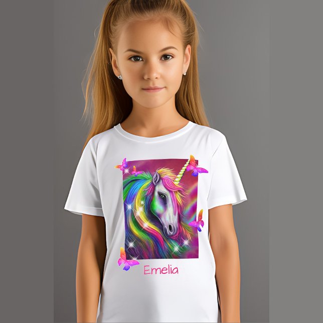 Camiseta Cabeça de Unicórnio Arco-íris Brilhante (Criador carregado)