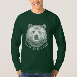 Camiseta Cabeça de Urso, Selvagem e Livre, Ilustração Desen