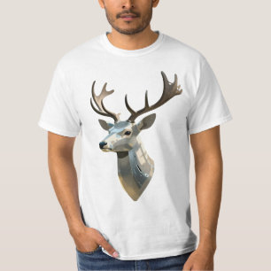 Camiseta Cabeça de Veado Cibernético Metálico Arte de Pared