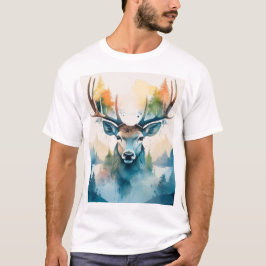 Camiseta Cabeça de veado com chifres e árvores da floresta