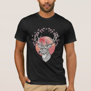 Camiseta Cabeça de Veado com Flores de Cerejeira Sakura e S