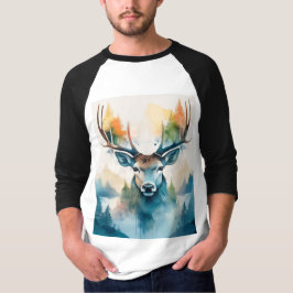 Camiseta Cabeça de veado com galhadas e árvores florestais