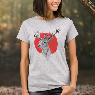 Camiseta Cabeça de veado Estag desenho Círculo vermelho Art
