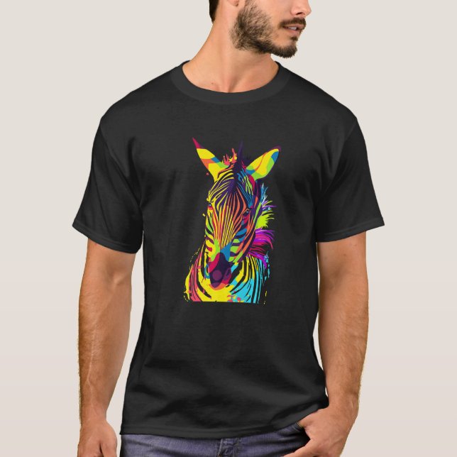 Camiseta Cabeça de Zebra Arte Pop Colorida (Frente)