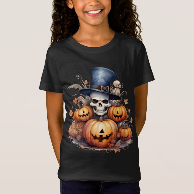 Camiseta Cabeça do crânio e T-shirt Pumpkins (Frente)