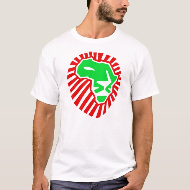 Camiseta Cabeça do leão esta hora para África. Vermelho (Frente)