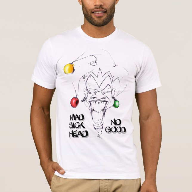 Camiseta Cabeça doente louca não boa (Frente)