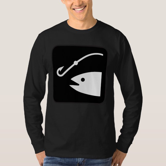 Camiseta Cabeça e gancho dos peixes - preto e branco (Frente)