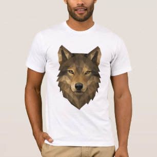 Camiseta Cabeça Geométrica do Lobo Arte Poligônica com Es