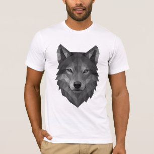 Camiseta Cabeça Geométrica do Lobo Arte Poligônica com Es