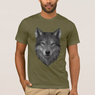 Camiseta Cabeça Geométrica do Lobo Arte Poligônica com Es