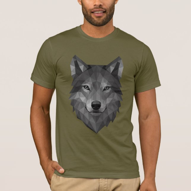 Camiseta Cabeça Geométrica do Lobo | Arte Poligônica com Es (Frente)