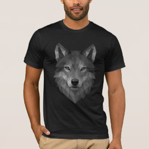 Camiseta Cabeça Geométrica do Lobo Arte Poligônica com Es