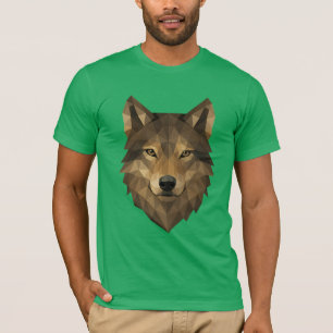 Camiseta Cabeça Geométrica do Lobo Arte Poligônica com Es