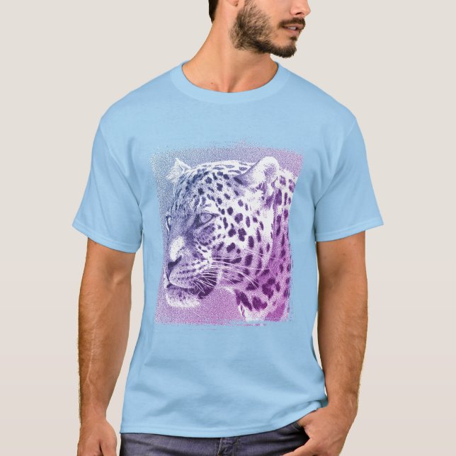 Camiseta Cabeça-Leopardo Azul-Camisa Azul Básica Masculina (Frente)