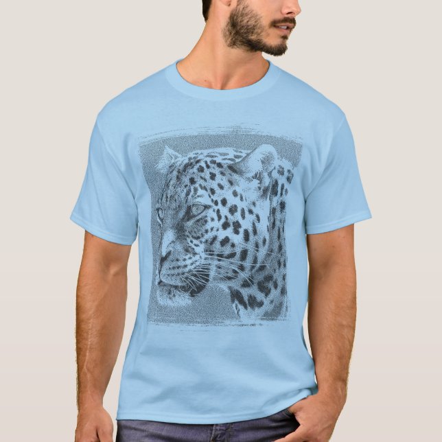 Camiseta Cabeça-Leopardo Modelo moderna cor azul clara (Frente)