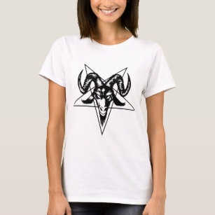 Camiseta Cabeça má da cabra com Pentagram (preto)