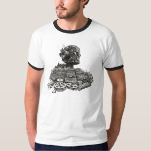 Camiseta Cabeça Robô Analógica: Design de Sincronização Mod