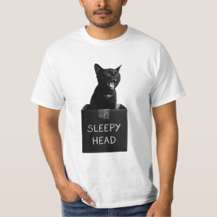 Camiseta Cabeça Sonolenta Gato Preto