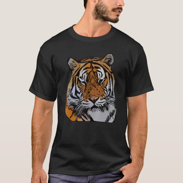 Camiseta Cabeça Tigre Cabeça Grande Gatos Impressão Predado (Frente)