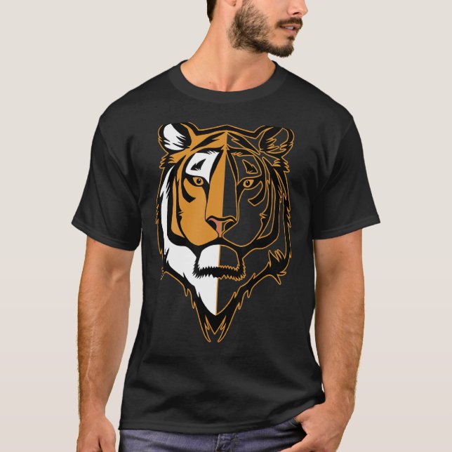 Camiseta Cabeça Tigre Cabeça Grande Gatos Impressão Predato (Frente)