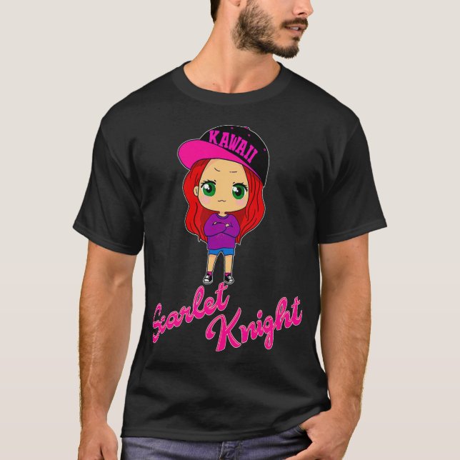 Camiseta Cabeça Vermelha Cor-de-rosa-rosa Kawaii Hat Chibi  (Frente)
