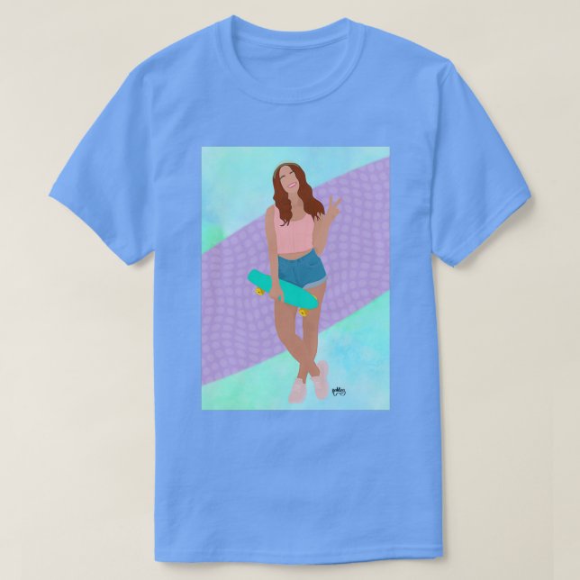 Camiseta Cabeça-vermelha legal com skate (Frente do Design)