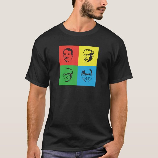 Camiseta Cabeças de Econ - Mises, Hayek, Rothbard, Friedman (Frente)